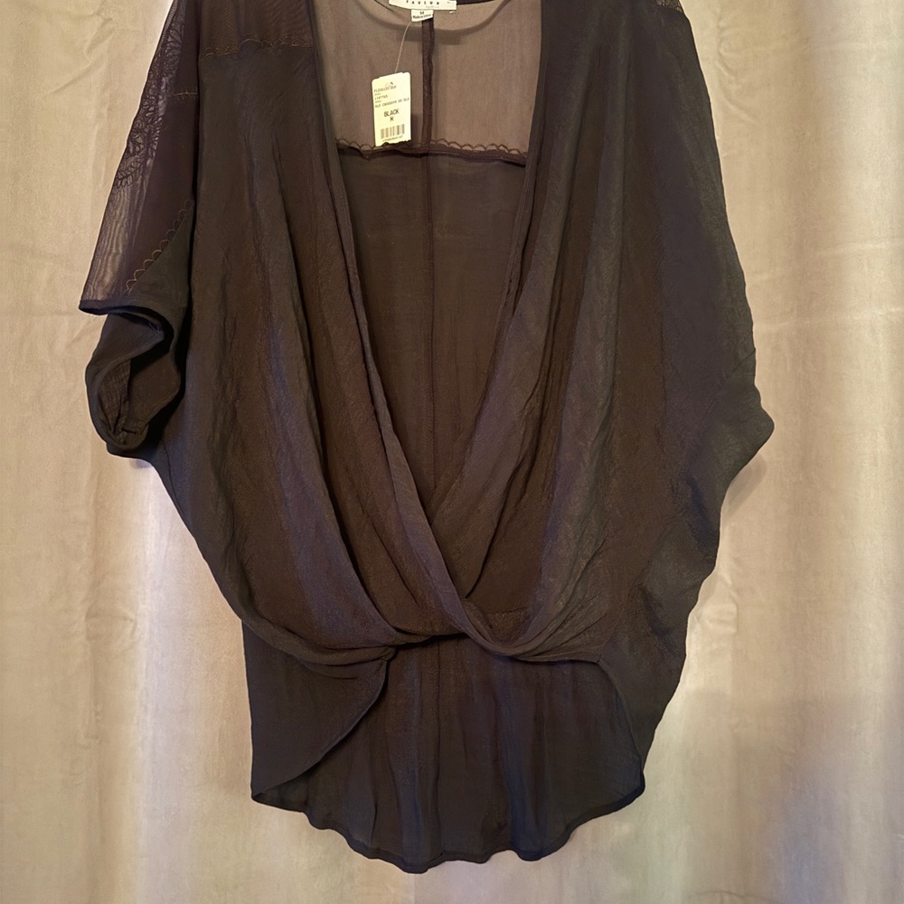 FAVLUX Deep V-Neck Sheer Black Blouse